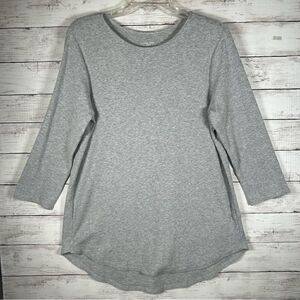 Joan Vass Crew Neck Long Sleeve High Low Tunic Top Pullover Grey Stretch Peru M